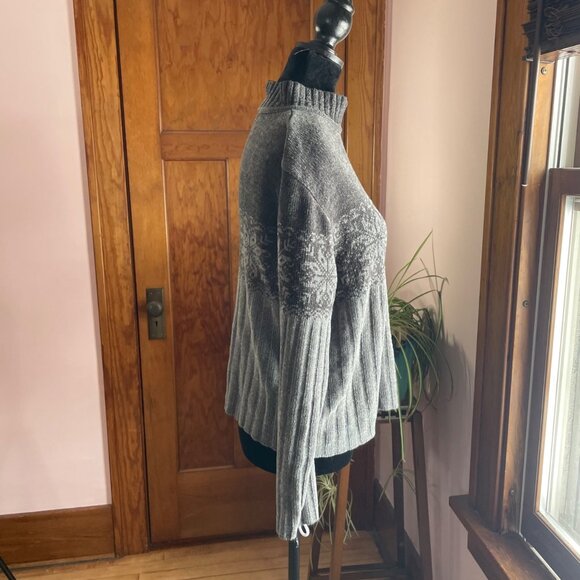 Vintage Fair Isle Chenille Style Sweater Gray Grunge Cottage Grandma Knit Size M - Picture 4 of 11